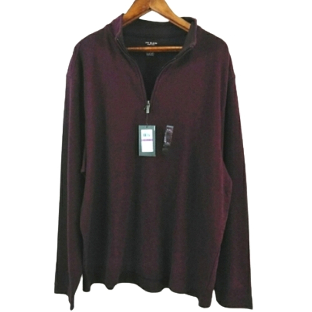 Van Heusen Spiced Currant Red Zip Sweater Classic Fit Never Tuck Shirt Top